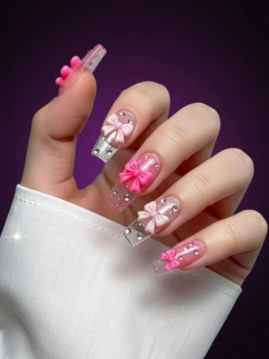 Jelly Nails with Embedded Bow Charms
