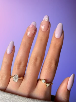 Lavender Nail Art on a Nude Base
