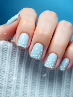 Light Blue Matte Nails with Tiny Snow Dots