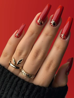 Long Christmas Nails in Red French
