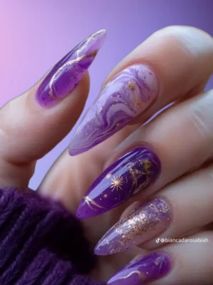 Long Nails With Marble Design