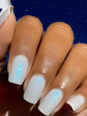 Metallic Blue Nails with Frosted Tips