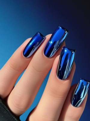 Metallic blue nail art