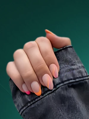 Minimalist Nude Summer Nails with Neon Swirls