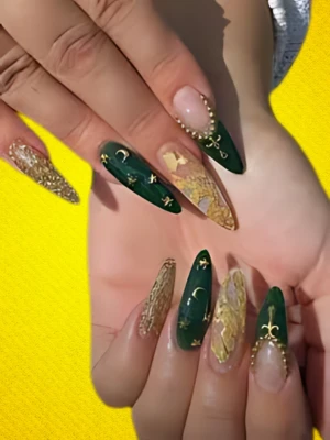 Mint Green Nails with Gold Foil