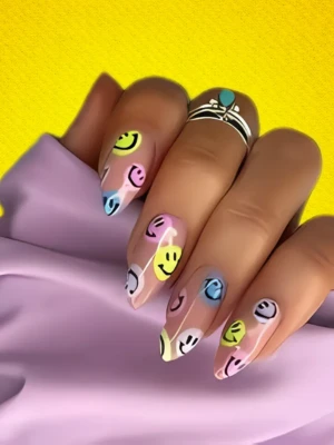 Neon Smiley Face Nail Art, Summer nails