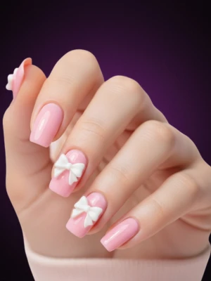 Ombre Pink Nails with Minimal Bow Detail