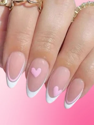 Pink French Tips with Heart Accents