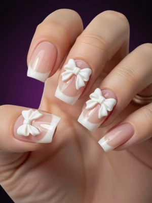 Press-On Nails with Raised Bow Centers