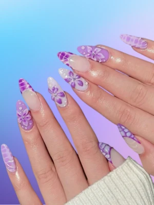Purple Manicure With 3D Elements