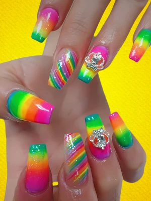 Rainbow Dot Pattern Summer Nail Art Inspo