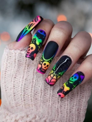 Rainbow Scary Nail Designs For Halloween