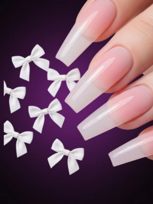 Sheer Pink Gel Nails with Floating Bows