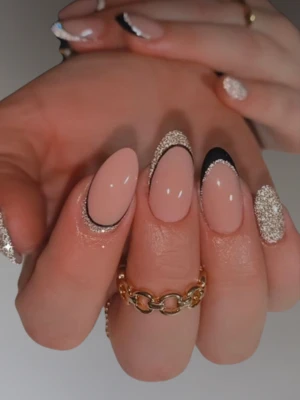 Silver Sparkles on a Christmas nails french tip
