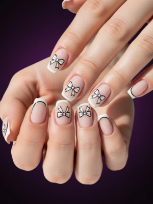 Simple Bow Nail Designs on Clear Gel Base