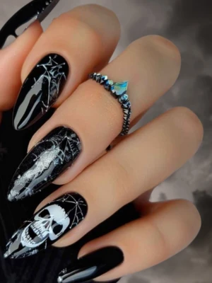 Skeleton Spiral Dark Nails Art