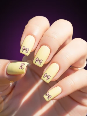 Soft Yellow Nails with Bow Tie Stickers