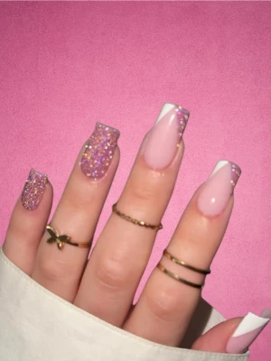 Sparkly pink French nails