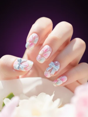 Spring Nail Look with Painted Bows and Petals