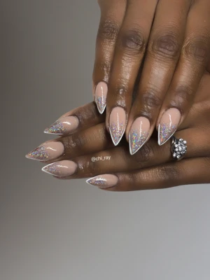 Stiletto Glittery French Tip Nails