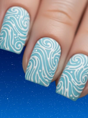 Swirling Ice Storm Nail Design in Light Blue