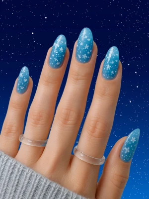 Transparent Blue Jelly Nails with Frozen Flakes