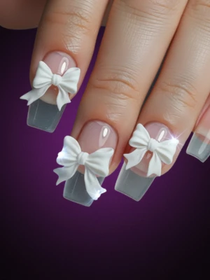 Transparent Nails with Floating 3D Bows