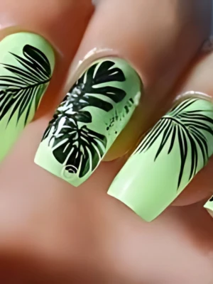 Tropical Leaf Summer Nail Art