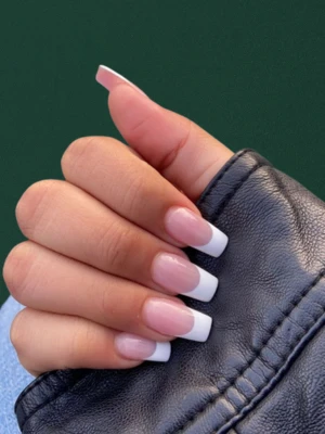 White French Tip Nails on Long Square Shape