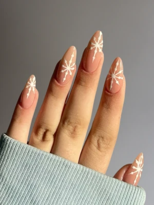 White Snowflake Art on French Tips