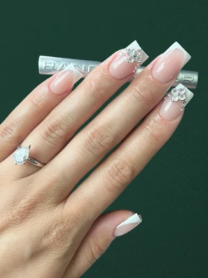 White Tip French Nails with Gemstones