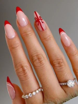 White and Red French Tips Christmas Nails