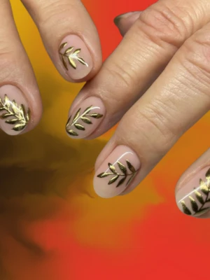 Classic Nude Nails with Gold Leaf Accents