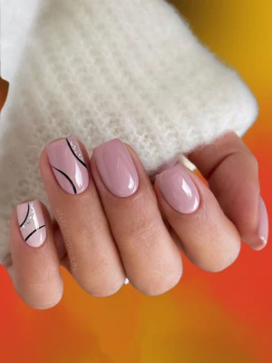 Muted Mauve Short Simple fall Nails with Line Art
