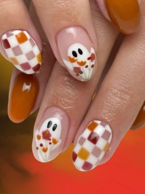 Short Almond Nails in Caramel Tones on short simple fall nails
