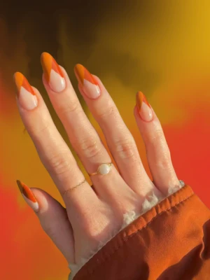 Burnt Orange Nail Tips with Neutral Base