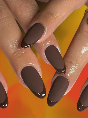 Glossy Chocolate Brown Short Simple fall Nails