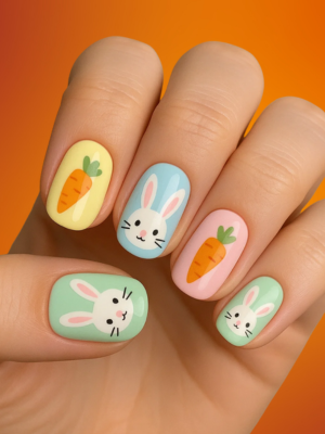 Cute Bunny and Carrot Nail Art for Spring
