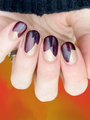 Nude and Burgundy Color Block Nail art ideas for fall
