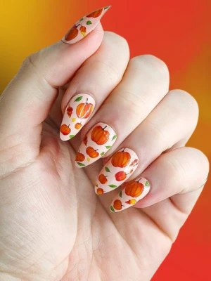 Fall Nail Art with Tiny Pumpkin Faces