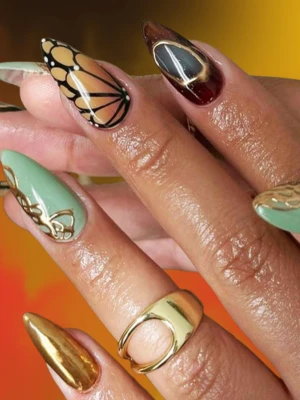 Minimal Abstract Nail Art in Fall Colors