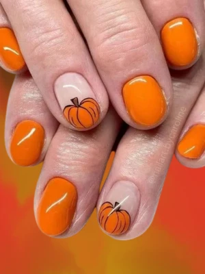 Easy Pumpkin Accent Short Simple Fall Nails