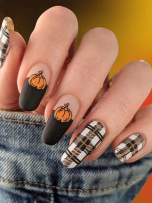 Short Plaid,Short Simple Fall Nails Design