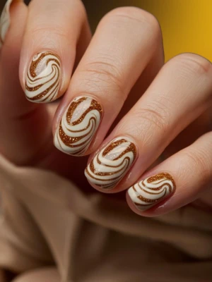 Cinnamon Swirl French Tips on Short simple fall nails