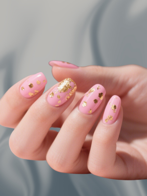 Baby Pink Nails with Gold Foil Touch