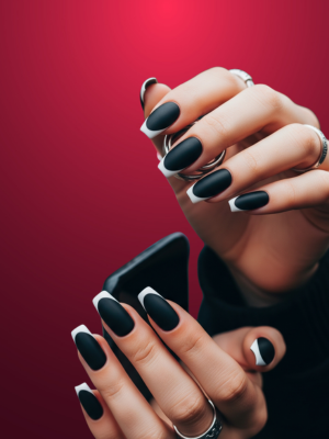 Black Nails with White French Tips
