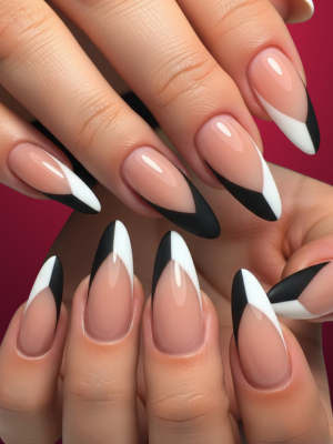 Black and White Split Tip Nail Designs