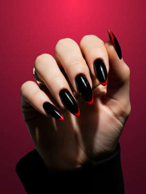 Bold Black Nails with Red Outlines