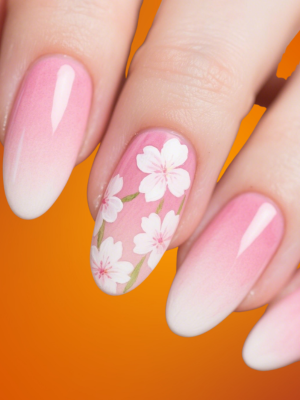 Classy French Manicure with Cherry Blossoms