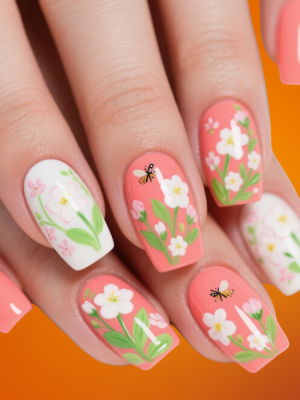 Coral Nails with Spring Garden Vibes
